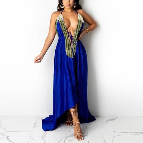 Spaghetti Strap Sexy Backless Maxi Dress for Women Solid Deep V Neck Floor Length Elegant Evening Night Party Club Wear Vestidos