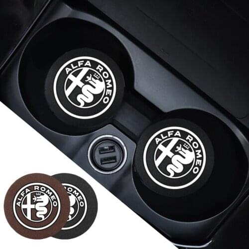 1 Pair Leather Water Cup Mat Car Accessories Interior Decoration For Alfa Romeo 159 Giulietta 147 Giulia 156 4C Mito GT Tonale