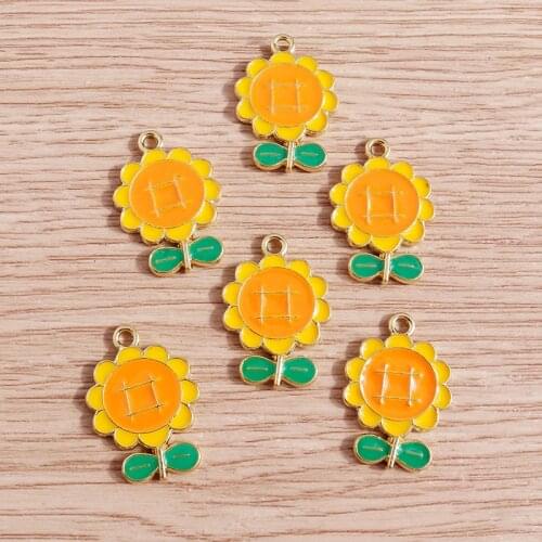 10pcs 15*22mm Alloy Enamel Sunflower Charms for Jewelry Making Fashion Necklace Earrings Pendants DIY Handmade Craft Accessories