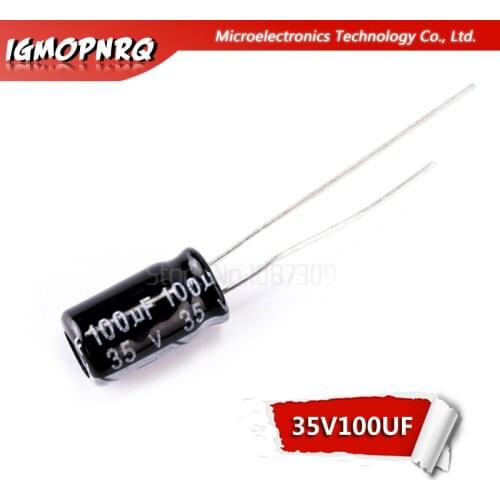 50PCS 35V100UF 6*12mm 100UF 35V 6x12mm Aluminum Electrolytic Capacitors DIP