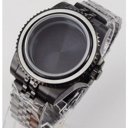 Black PVD Coated 40mm Watch Case for NH35 NH36 Jubilee/Oyster Strap Folding Clasp Screw Crown Rotating Bezel Sapphire Crystal