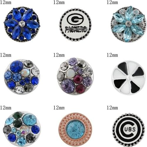 Flower 12mm Rhinestone Charms Metal snap button DIY jewelry KS2040