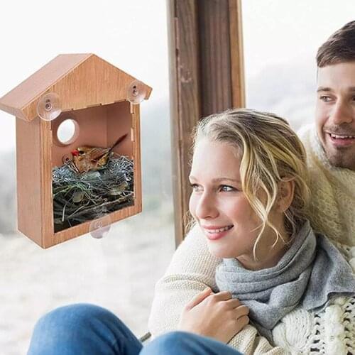 1Pcs DIY Wooden Bird House Breeding Cage Box Feeding Nest Garden Backyard Balcony Pendant Simulation Fence Birdhouse Home Decor