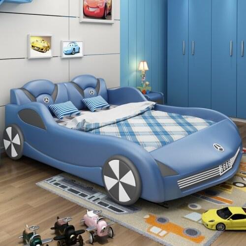 Childrens car bed boy girl single bed car type multifunctional sports car leather bed with guardrail modern minimalist