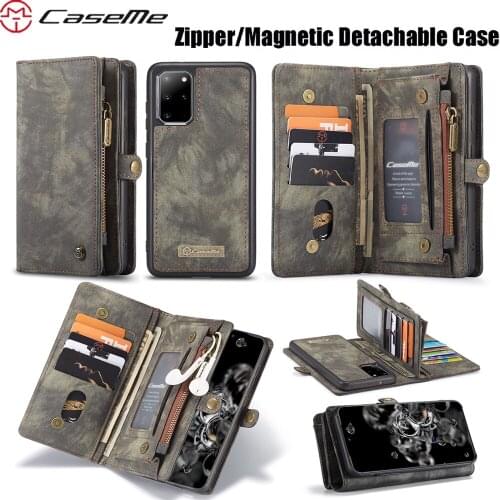 For Samsung Galaxy S20 S20+ S20 Ultra Plus S8 S9 S10e S10 5G Plus S7 Edge CaseMe Luxury Magnetic Zipper Wallet Removable Cover