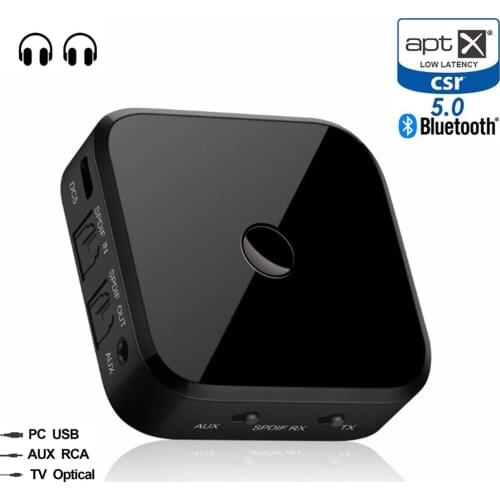 Dual Link Bluetooth 5.0 A2DP Aptx LL Low Latency Stereo SPDIF Optical Aux 3.5mm Music Wireless TV Transmitter Receiver Adapter
