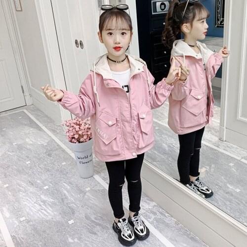 Girls Hooded Zipper Jackets 2021 Spring New Outerwear Spring Fall Fashion Kids Coats for School Girls Clothes For 6 10 12 Years
