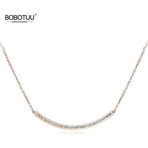 BOBOTUU Fashion Jewelry Bending Piece With Full Crystals Silver & Rose Gold Color Necklaces For Women Chirstmas Gift BN18079