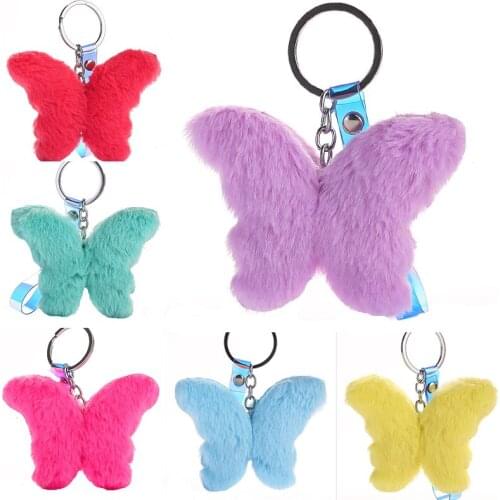 Fashion Plush Colorful Pompoms Cute Shape Of Heart Keychain Women Bag Car Pendant Multicolor Key Holder Pendant Key Chain Gift