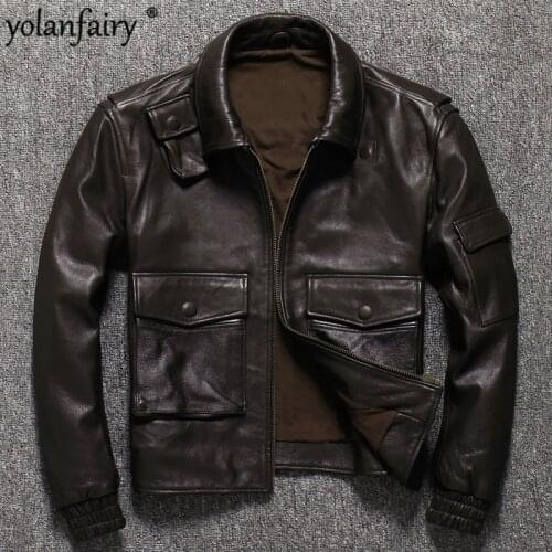 Leather Jacket Men Real Cow Leather Coat Mens Clothing Short Slim Full Aviator Jacket Plus Size Casual 2020 Spring H1832 PWX66