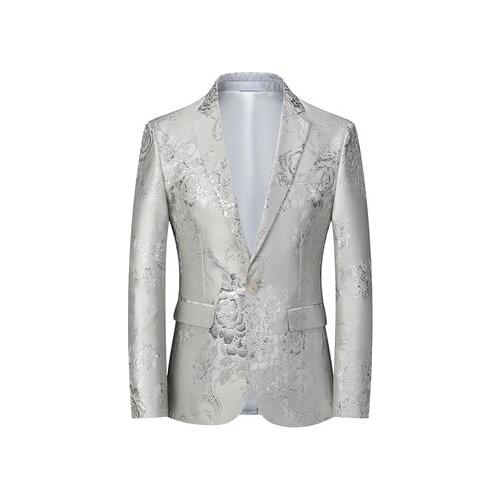 Mens Fashion Suit Personalized Stage Performance Business Leisure Mens Single Breasted Flower Embroidery Men Blazer