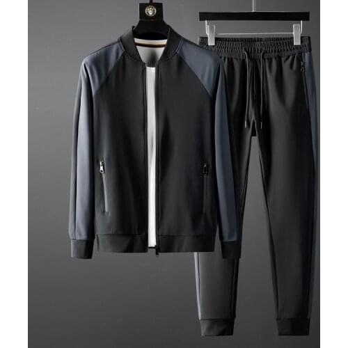 Man Autumn Winter Men Sets (sweatshirts+pants) Luxury Contrast Color Stand Collar Men Sweatshirts Elastic Waist Man Pants 5XL