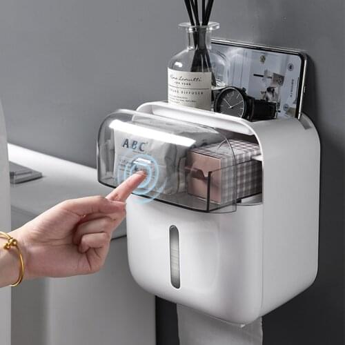 Wall Mounted Toilet Paper Holder Bathroom Waterproof Tissue Box Toilet Paper Tray Plastic Roll Paper Tube Storage Box Organizer