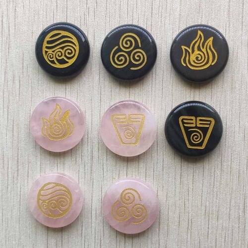 Natural Stone Engraved Usui Reiki Balancing Symbols Chakra Healing Palm Crystal Roses Quartz 25mm beads 4pcs/lot wholesale