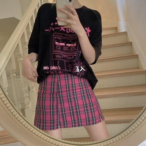 Japanese Harajuku Style Girls Cute Rose Red Plaid High Waist A-Line Mini Skirt JK School Uniform Sweet Hot Girl Cosplay Costume