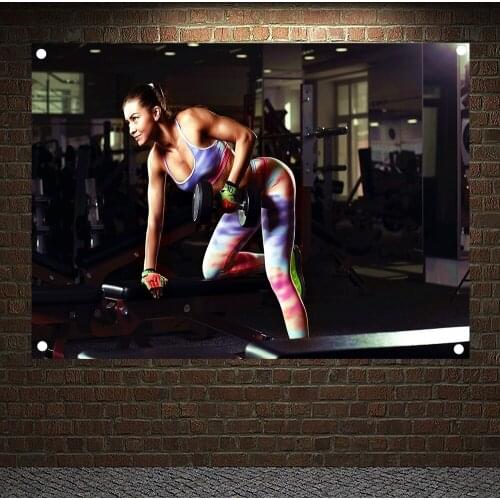 Lifting dumbbells Motivational Workout Posters Wall Sticker Bodybuilding Fitness Banners Flags Wall Art Tapestry Gym home Decor