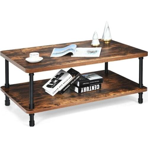 Industrial Coffee Table Rustic Accent Table Storage Shelf Living Room Furniture HW65713