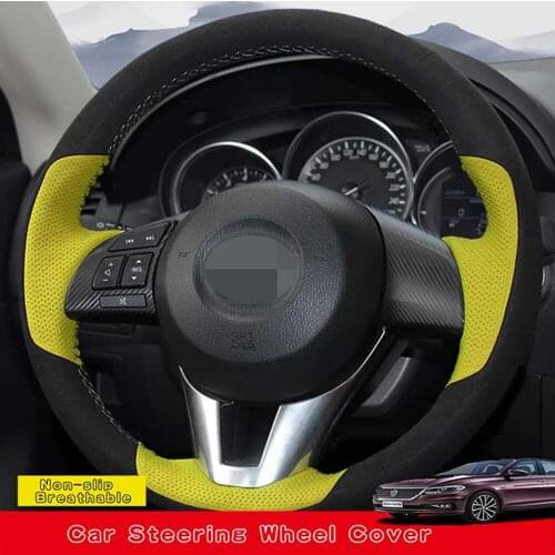 DIY For Mazda 3 CX-3 2016 Mazda CX-5 CX5 Atenza 2014 Hand-stitched Soft Suede Leather Car Accessories Steering Wheel Cover