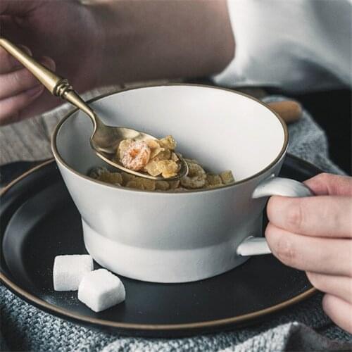 Nordic Ceramic Simple Coffee Milk Mug Microwavable Breakfast Oatmeal Cup Household Large Capacity Office Teacups Drinkware
