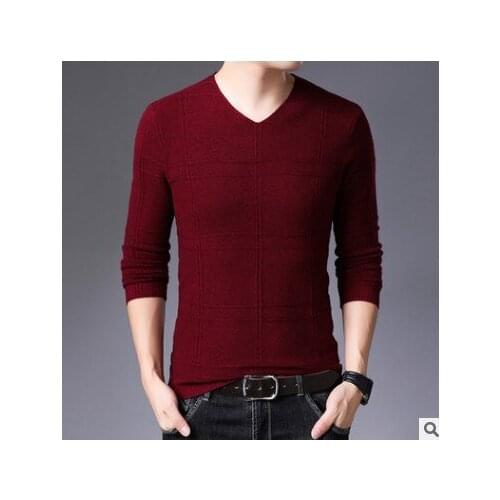 New Men Solid Embroidery Sweater Slim Fit Pullover Autumn Winter Brand Quality Cotton Mens Sweaters V Neck Pullovers