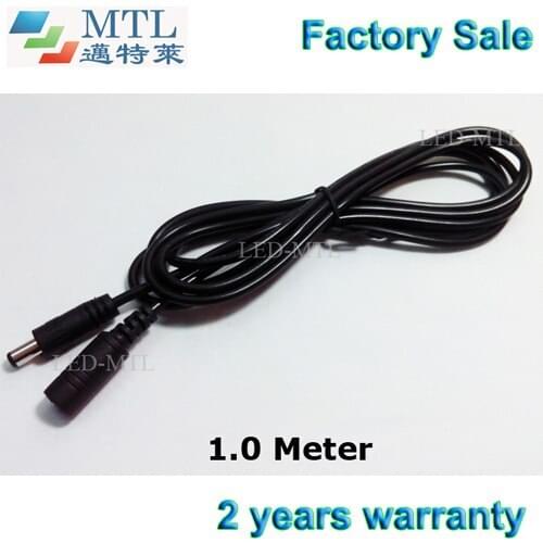 DC extension power cable wire 1 meter long, 50 pcs/lot, black 22 awg wire, 5.5/2.1 male to female connector, factory wholesale