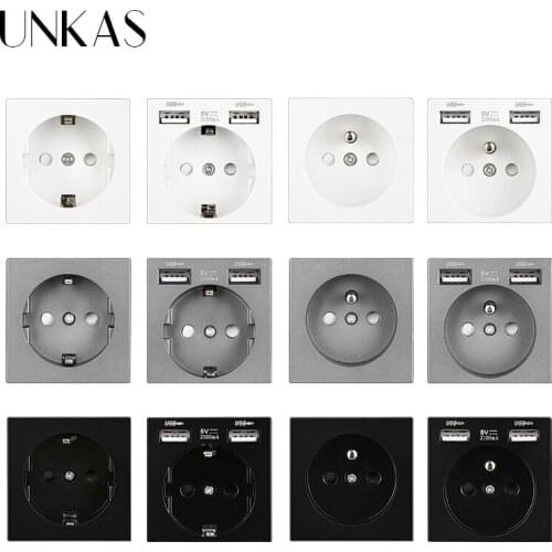 UNKAS B8 Modules DIY Free Combination New EU / French 16A Wall Power Socket Dual USB Charger Port Hidden Soft LED Outlet