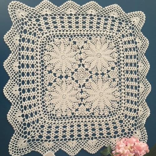 Vintage Handmade Crochet Tablecloth Square Shabby Chic Table Topper 60cm (24")