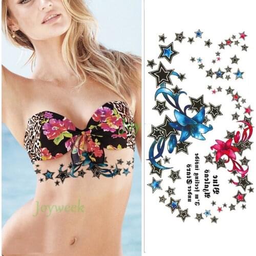 Waterproof Temporary Tattoo Sticker blue lily star on womens chest waist tatto stickers flash tatoo fake tattoo for women girl