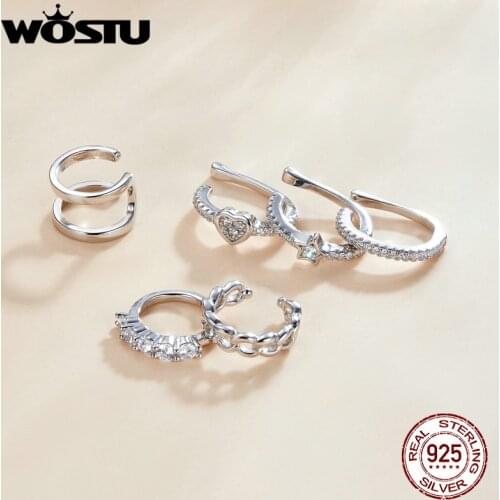 WOSTU 2021 New Simple Star Ear Clip Earrings 925 Sterling Silver Simple Design 925 Sterling Silver Jewelry Gift BKE1022
