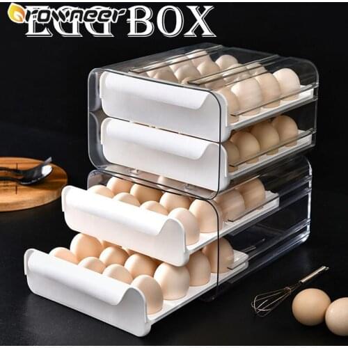 Household 32 Grid Kitchen Egg Storage Box Drawer-Type Refrigerator Storage Box Transparent Dumpling Box Double Layer Egg Tray