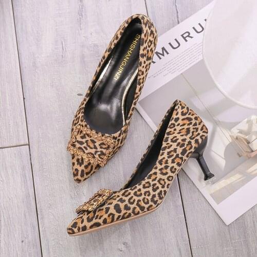 New Sale Pointed Toe High Heels Shoes Female Fashion High-quality Leather Sexy Leopard Print Women Pumps Zapatos De Mujer W37-61