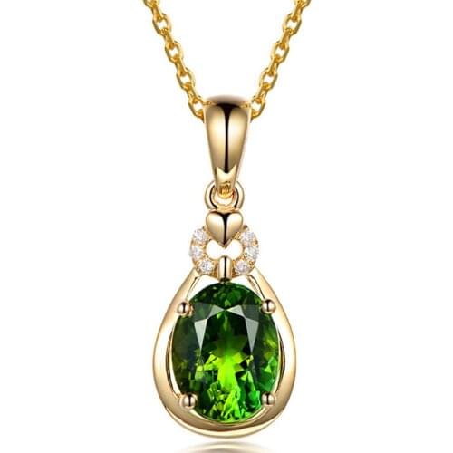 14K GOLD COLOR EMERALD SMALL PENDANT NECKLACES FOR WOMEN GREEN CRYSTAL GEMSTONES DIAMONDS VINTAGE BIJOUX PARTY JEWELRY CHOKER