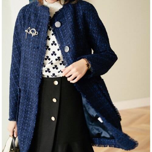 Tweed New coat Blue son of long female autumn winter fashion loose long coat can customized big size
