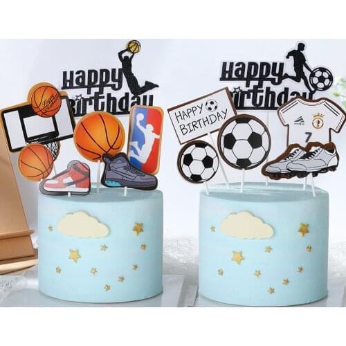 1Set/lot Basketball Football Theme Party Happy Birthday Banner Cake Topper For Kids Boy Birthday Party Cake Decorations Supplies