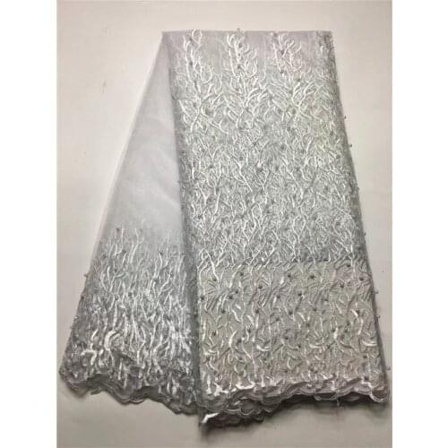 2017 Graceful African Lace Fabric High Quality Embroidered Nigerian White Lace Fabrics With Beads French Lace FABRIC