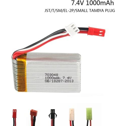7.4V 1000mah 703048 Lipo Battery For MJXRC X600 2S toy battery 7.4 V 1000 MAH with JST/SM/T/EL-2P/SMALL TAMIYA PLUG RC parts