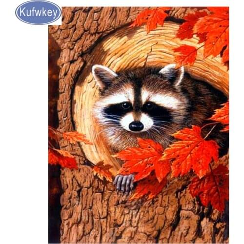 Kufwkey diamond painting plein,raccoon house 5d diy diamond Embroidery cute animal Mosaic pattern picture of rhinestone wall art