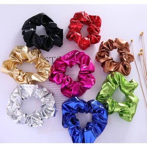 Free shipping Fashion women pretty solid Hair bands cute metallic hair scrunchies girls hair Tie Accessories Ponytail Holder