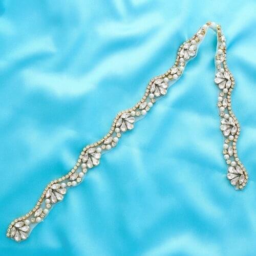 Beaded Pearl Accessories Wide Bridal Wedding Dresses Rhinestone Silver Gold Garment Crystal Handmade Applique Wholesale S159