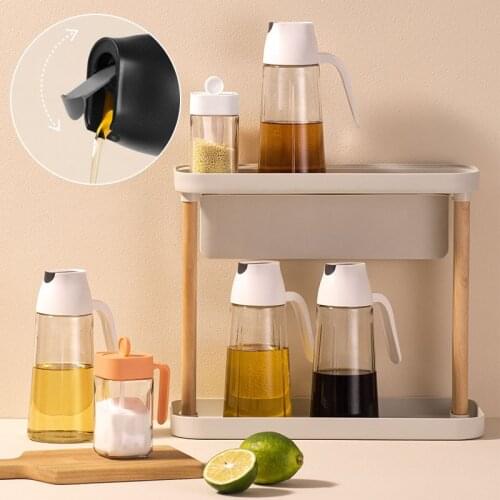 Household Seasoning Bottle Oil Can Jars Leak-Proof Automatic Oil Bottle Kitchen Organizer Glass Container Seasoning Organizer