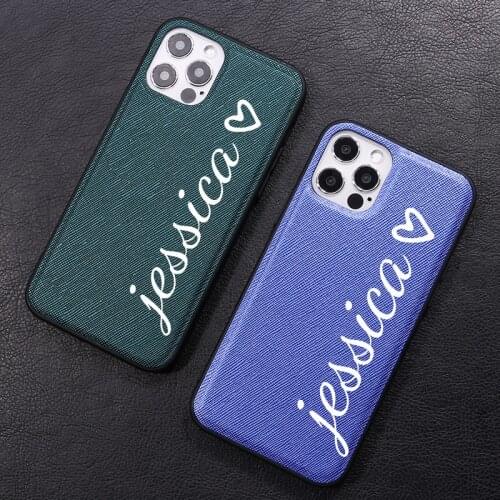 Heart Love Personalized Customize Name Initials PU Leather Phone Cases For iPhone 12 11 Pro X XS Max XR 7Plus 8Plus Cover Funda