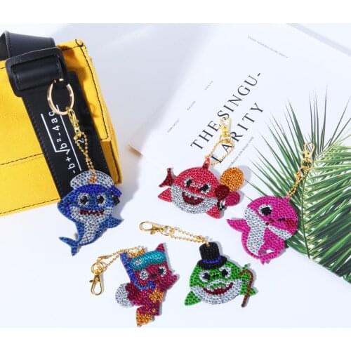 DIY Full Special Shaped Diamond Painting Animal Shark Cartoon Keyring Keychains Cross Stitch Embroidery Women Bag Key Chain