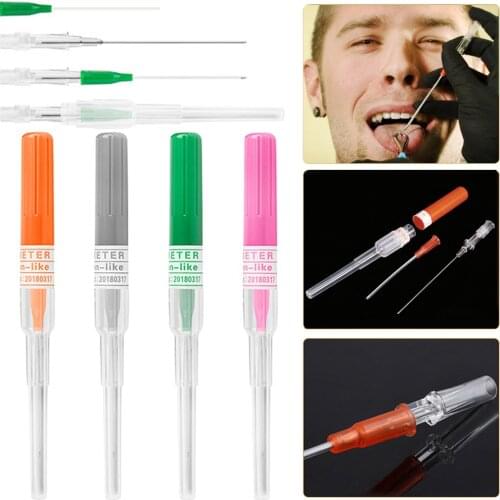 50PCS/Lot Surgical Steel Catheter Piercing Needles Supply Sterilized Body Tattoo Needles 14g 16g 18g 20g Body Piercing Jewelry