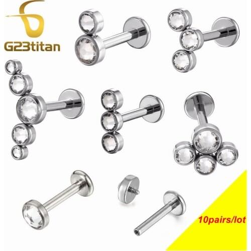 10pc Whole G23 Titanium Labret Crystal Studs Earrings Cartilage Tragus Helix Lobe Piercing Lip Piercings Tongue Rings Body Joyas
