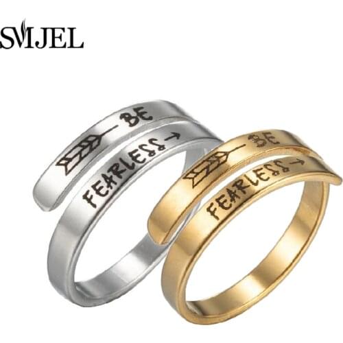 Motivational Letter Engraved Fearless Rings for Men Women Couple Jewelry Stainless Steel Letter Ring Adjustable Christmas Gifts