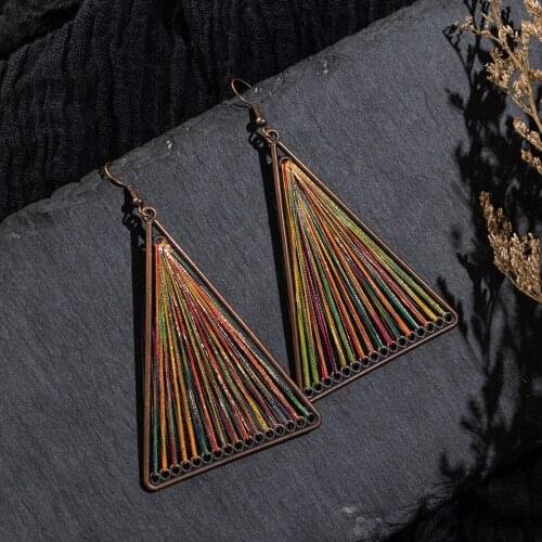 BUDROVKY Bohemian National Style Cool Triangle Winding Earrings Korean Ear Pendant Net Red Long Style for Women Temperament