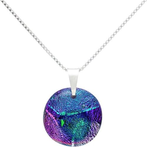 DARK DIAMOND-dichroic crystal pendant and 25mm 925 sterling silver. Assorted Colors. Craft. Exclusive. (With chain)