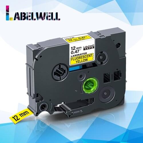 Labelwell 12mm Fluorescent tape TZe-C31 TZe C31 Laminated Label Tape Black on Flu.Yellow compatible for Brother p-touch printer