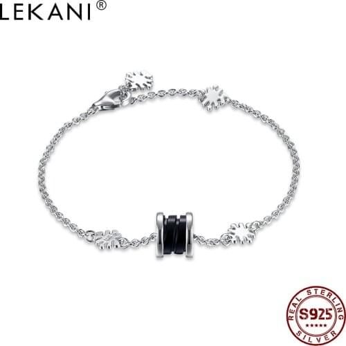 LEKANI 925 Sterling Silver Womens Bracelet Trendy Ceramics Scroll Wheel Charm Bracelets Female Luxury Jewelry Birthday Gift