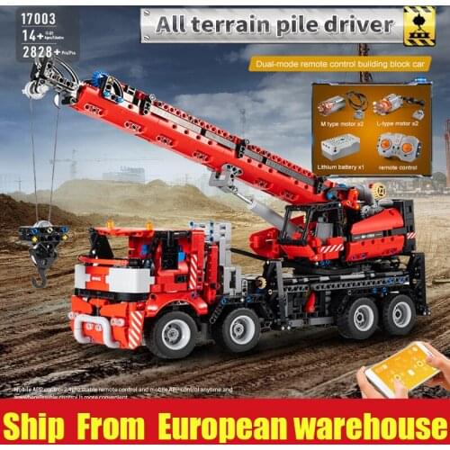 MOULD KING 17003 High-tech APP RC Truck Toys The All-Terrain Piling Paltform Crane Model Building Blocks Bricks Kids Gifts